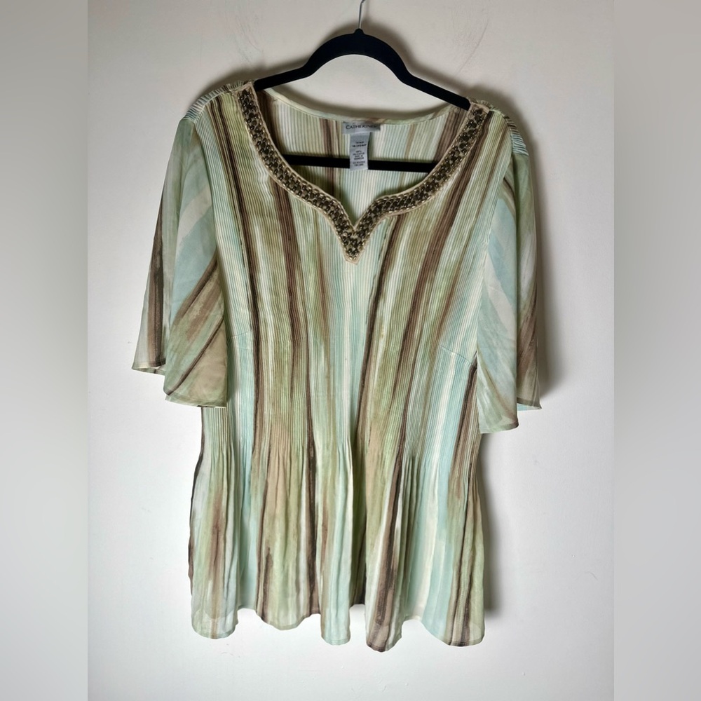 CATHERINES Artsy Fairy Boho Pleated Beaded Blouse Women’s Plus Size 1XWP 18-20WP